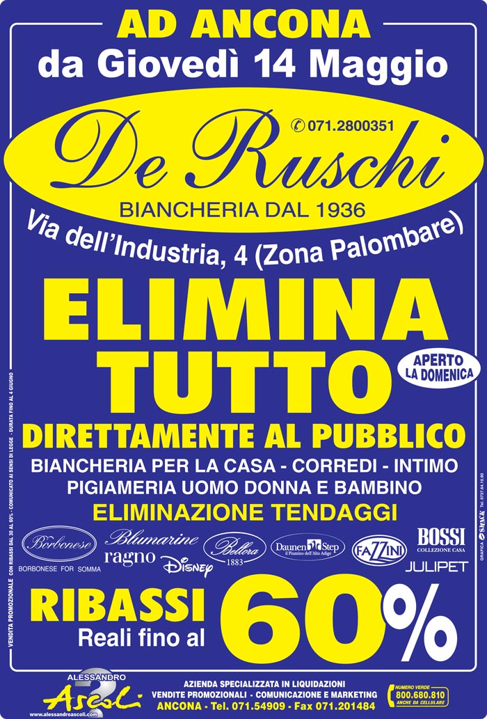 Vendita Promozionale Biancheria De Ruschi Ancona