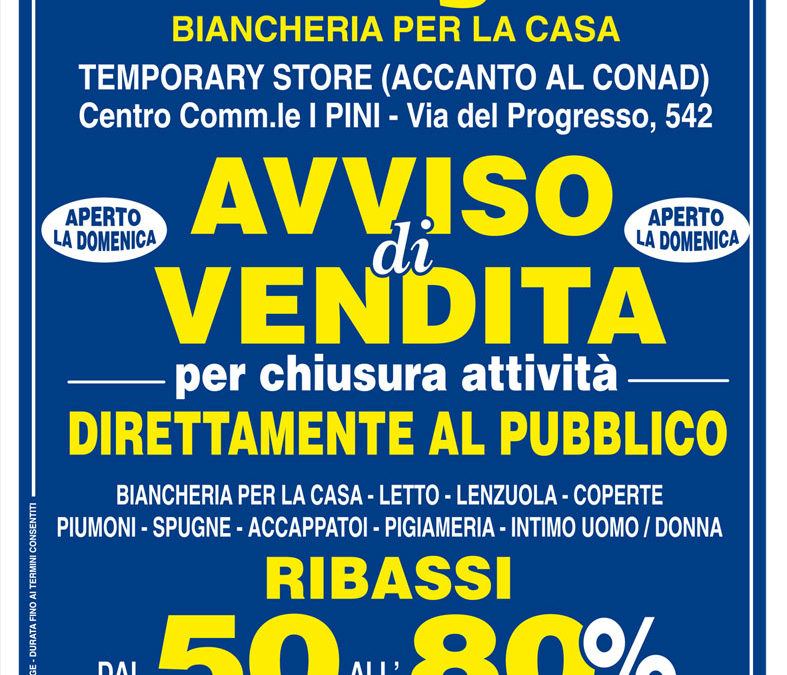 Lamezia Terme: Temporary Biancheria Casa FUORI TUTTO!