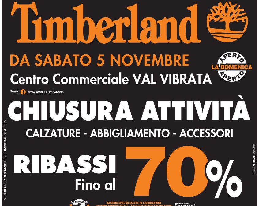 CHIUSURA ATTIVITÀ TIMBERLAND – Val Vibrata fino al 70%